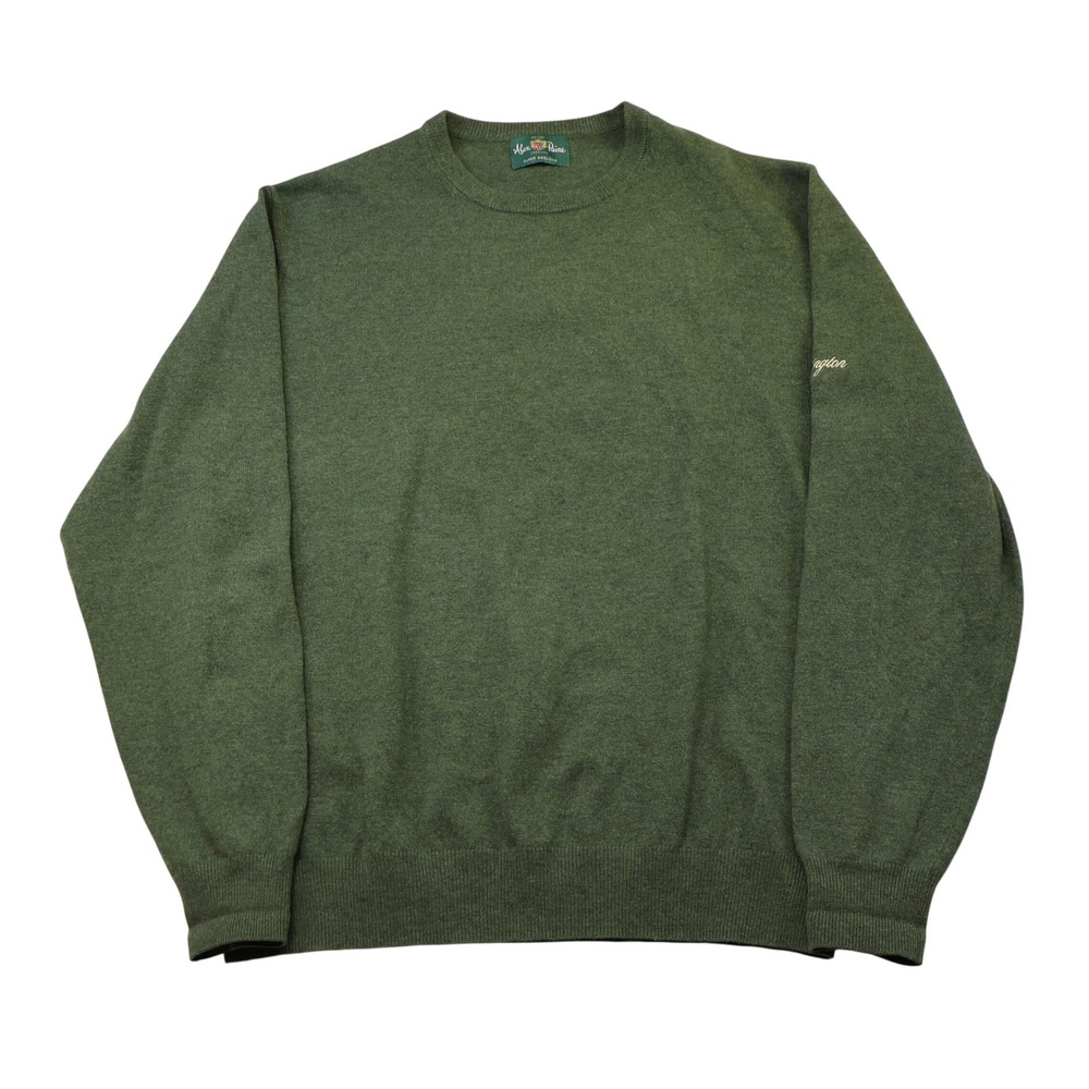 Alan Paine Mens UK 48 Super Geelong Lambswool Sweater Green Farmington Crewneck